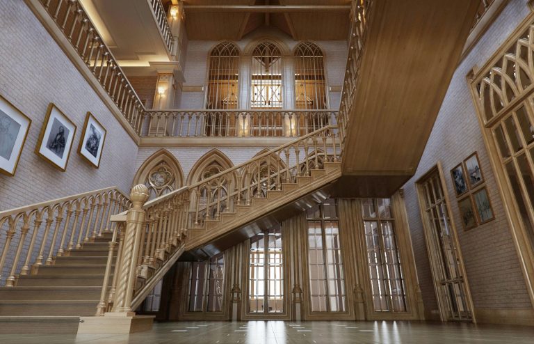 Лестница в готическом стиле из массива.